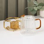 Набор чайный из стекла «Блаженство», 2 предмета: стеклянный чайник 600 мл, 11*12,5 см, подставка 12*6,5 см