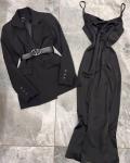 Комплект черный пиджак и платье с ремешком G268