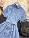 Платье рубашка Size Plus длинное голубое с ремнем 02.24 M29