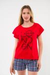 Пижама женская из футболки и шорт из кулирки Алиса красный