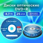 Диски DVD+R (плюс) CROMEX, 4,7 Gb, 16x, Cake Box (упаковка на шпиле), КОМПЛЕКТ 25  шт., 513777