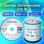 Диски CD-R CROMEX, 700 Mb, 52x, Cake Box (упаковка на шпиле), КОМПЛЕКТ 100  шт., 513778