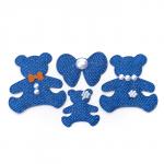 Декоративные украшения "Медвежата" тканевые, медведь 33x38 мм, два медведя 52x60 мм, бантик 37x47 мм, синие, в пластиковом пакете с блистерным подвесом