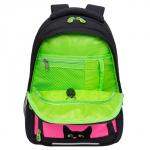Рюкзак школьный, 39 х 30 х 19 см, Grizzly, эргономичная спинка, отделение для ноутбука, + брелок, чёрный/розовый