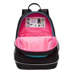 Рюкзак школьный, 38 х 28 х 18 см, Grizzly, эргономичная спинка, + брелок, чёрный