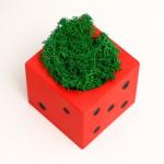 Кашпо бетонное "Кость игральная" со мхом красный с черным 7х7х7 см (мох зеленый стабилизир)