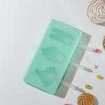 Форма для мороженого «Сладость», силикон, 18,5*9,5*2 см, 3 ячейки, с крышкой и палочками, цвет МИКС