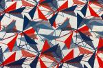 Футер 3-х нитка петельный набивной Красные и синие треугольники на голубом меланже