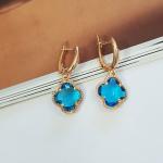 Серьги ювелирная бижутерия коллекция Дубай покрытие позолота цвет камня голубой