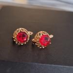 Серьги ювелирная бижутерия коллекция Дубай позолота цвет камня красный