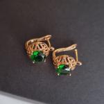 Серьги ювелирная бижутерия коллекция Дубай позолота цвет камня зеленый