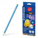 Цветные карандаши пластиковые ErichKrause Jolly Friends шестигранные стираемые с ластиком, гриф. 3 мм, 12 цв. (в коробке с европодв. 12 шт)
