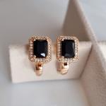 Серьги ювелирная бижутерия коллекция Дубай позолота цвет камня черный