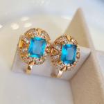 Серьги ювелирная бижутерия коллекция Дубай позолота вставка камень цвет голубой