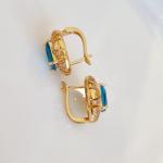 Серьги ювелирная бижутерия коллекция Дубай позолота вставка камень цвет голубой