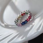 Кольцо с разноцветными фианитами цвет серебристый размер 18