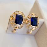Серьги ювелирная бижутерия коллекция Дубай позолота вставка камень цвет синий