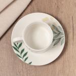 Чайная пара керамическая «Листья», 200 мл, цвет белый