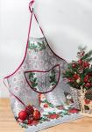 Фартук с карманом "Новогодние снеговики"-сер. рогожка хлопок 100%