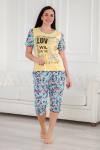 Пижама женская домашний интерлок из футболки и бридж LOVE желтый