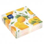 Акция5% Салфетки бумажные 33х33см "Pero Prestige", 3-х слойные, 40 штук в упаковке, "Ассорти. Спелый лимон" (Россия)