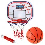 Набор для игры в баскетбол 3 предмета: кольцо (корзина) д17,5см, 28х19,5х22см на липучке; мяч д14см; насос 16см, пластик/ПВХ, белый (Китай)