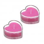 LADECOR Набор свечей в стеклянном подсвечнике в виде сердца, 2 шт, парафин, цвет розовый