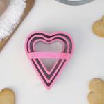 Набор форм для вырезания печенья KONFINETTA «Сердце», 3 шт, цвет розовый