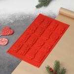 Форма для украшений Доляна «Рождество», силикон, 30_17 см, 16 ячеек, цвет красный