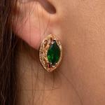 Серьги ювелирная бижутерия коллекция Дубай покрытие позолота вставка камень цвет зеленый