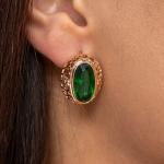 Серьги ювелирная бижутерия коллекция Дубай покрытие позолота вставка камень цвет зеленый