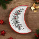 Тарелка керамическая «Новогодний венок», 10.5х20 см, цвет белый, новый год