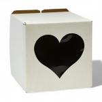 Коробка под торт с окном, "Сердце", белая, 26 х 26 х 30 см