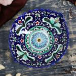 Фруктовница Риштанская Керамика "Цветы", 25 см, синее, рифлёное, овальное