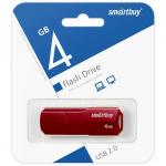 Флешка Smartbuy 4GBCLU-BG, 4 Гб, USB2.0, чт до 25 Мб/с, зап до 15 Мб/с, темно-красная