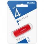 Флешка Smartbuy 4GB2SCR, 4 Гб, USB2.0, чт до 15 Мб/с, зап до 12 Мб/с, красная
