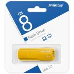 Флешка Smartbuy 8GBCLU-Y, 8 Гб, USB2.0, чт до 25 Мб/с, зап до 15 Мб/с, желтая