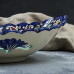 Фруктовница Риштанская Керамика "Цветы", 27 см, синее, рифлёное, овальное
