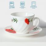 Сервиз чайный «Бархатная роза», 12 предметов: чашка 200 мл, блюдце d=14 см, стеклокерамика, цвет белый