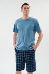 Пижама мужская из футболки с коротким рукавом и бридж из кулирки Генри серо-голубой