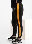 Брюки спортивные утепленные женские черные с желтыми лампасами