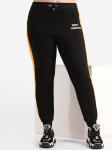 Брюки спортивные утепленные женские черные с желтыми лампасами
