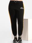 Брюки спортивные утепленные женские черные с желтыми лампасами