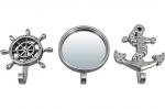 QWERTY Набор декоративных крючков и зеркало "Марсель", 3 шт, серебро /16
