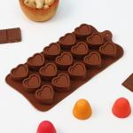 Форма для шоколада Доляна «Сердце», силикон, 21_10_1,5 см, 15 ячеек (2,9_2,7 см), цвет коричневый