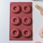 Форма для выпечки Доляна «Сладости.Пончики», силикон, 29_17 см, 6 ячеек, d=6,8 см, цвет МИКС