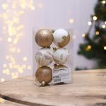 Ёлочные шары новогодние «С Новым годом!», на Новый год, пластик, d-6, 6 шт., цвет белое золото