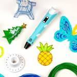 3D ручка Luazon, дисплей, работа с пластиком ABS и PLA, пластик в комплекте, голубая