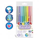 Фломастеры 8 цветов, Carioca "Pastel", пастельная палитра, смываемые, нетоксичные чернила, европодвес