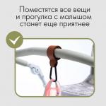 Карабин для сумок на коляску, на липучке, экокожа, цвет коричневый